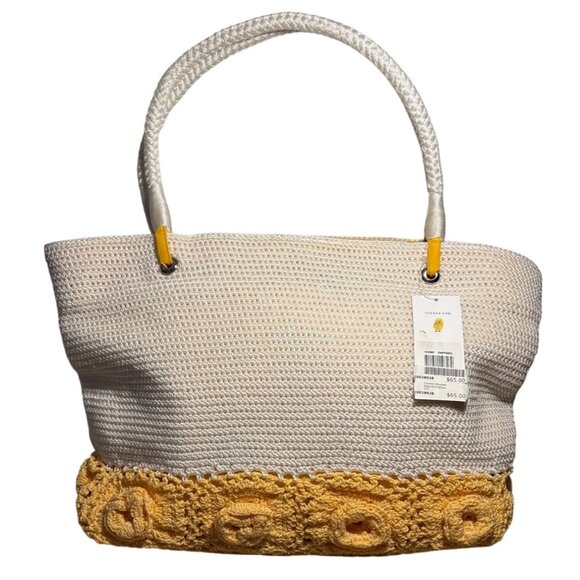 The Sak Handbags - The Sak Tote Bag Purse Daffodil Crochet White & Yellow Rope Handles Beach NEW